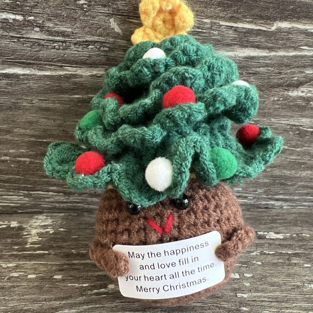 Inspirational Positive Life Christmas‎ Tree Potato Crochet Funny Mini Knit New